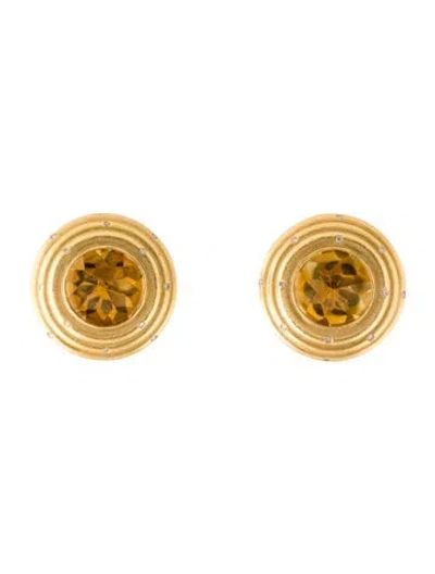 Pre-owned Earrings 18k Citrine & Diamond Clip-on  In Multi