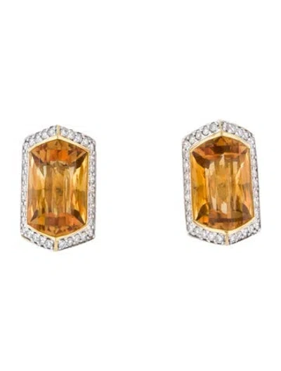 Pre-owned Earrings 18k Citrine & Diamond Convertible  In Multi
