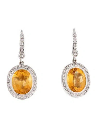 Pre-owned Earrings 18k Citrine & Diamond Drop  In Multi