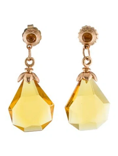 Pre-owned Earrings 18k Citrine Drop  In Multi