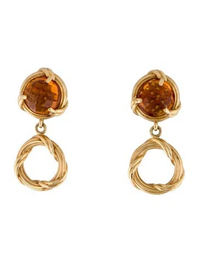 Pre-owned Earrings 18k Citrine Drop  In Multi