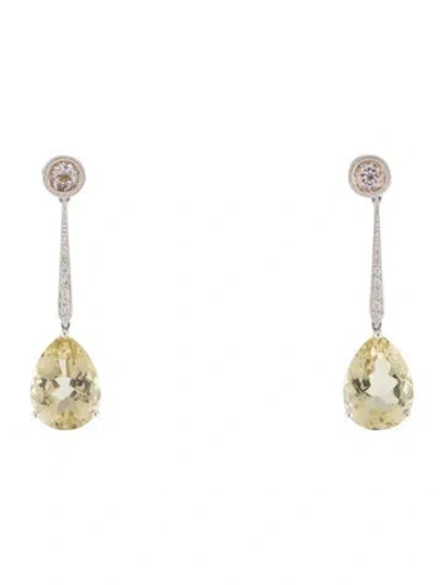 Pre-owned Earrings 18k Citrine, Morganite & Diamond  In Multi