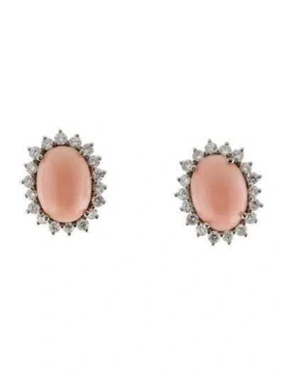 Pre-owned Earrings 18k Coral & 1.80ctw Diamond Earclip  In Multi