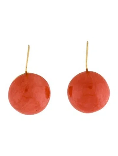 Pre-owned Earrings 18k Coral & Diamond Drop  In Multi