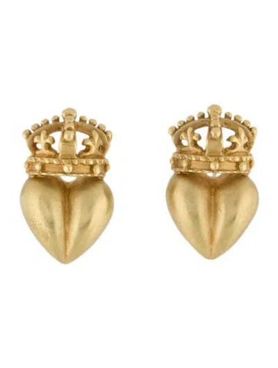 Pre-owned Earrings 18k Crown Heart Earclip  In Multi