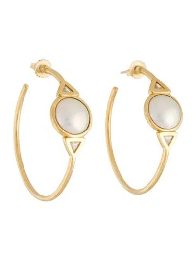 Pre-owned Earrings 18k Cultured Pearl & Diamond Hoop  In Multi