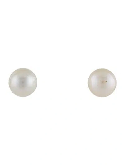 Pre-owned Earrings 18k Cultured Pearl Stud  In Multi