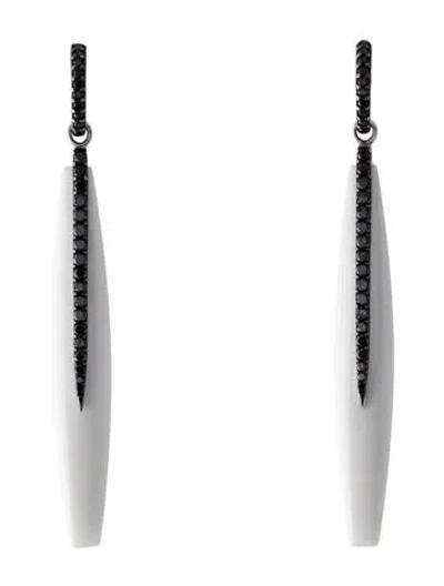Pre-owned Earrings 18k Diamond & Ceramic Drop  In White