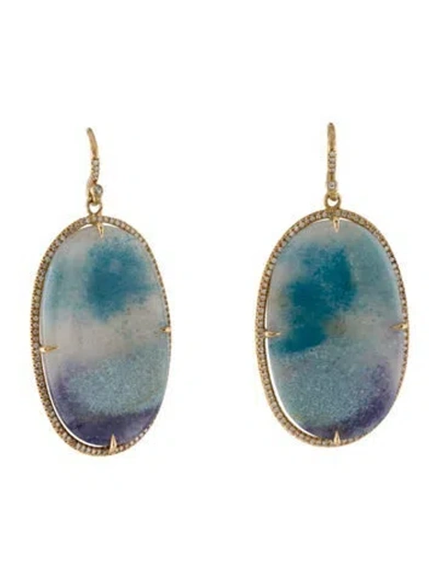 Pre-owned Earrings 18k Diamond & Chalcedony Slice Drop  In Multi