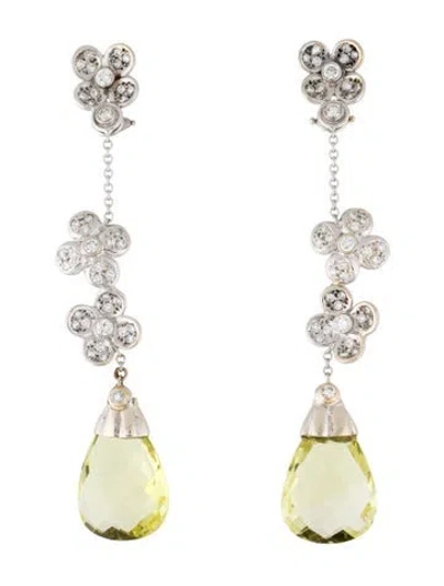 Pre-owned Earrings 18k Diamond & Citrine Drop  In Multi