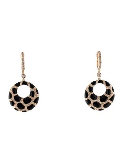 Pre-owned Earrings 18k Diamond & Enamel Drop  In Black
