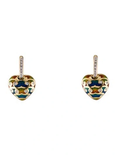Pre-owned Earrings 18k Diamond & Enamel Rainbow Heart  In Multi