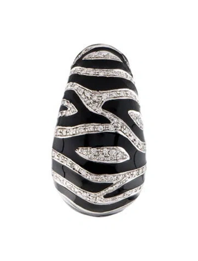 Pre-owned Earrings 18k Diamond & Enamel Zebra Single Earclip In Black