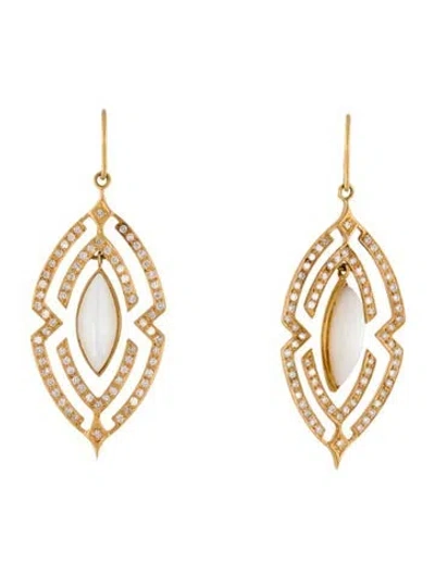 Pre-owned Earrings 18k Diamond & Mother Of Pearl Drop  In Multi