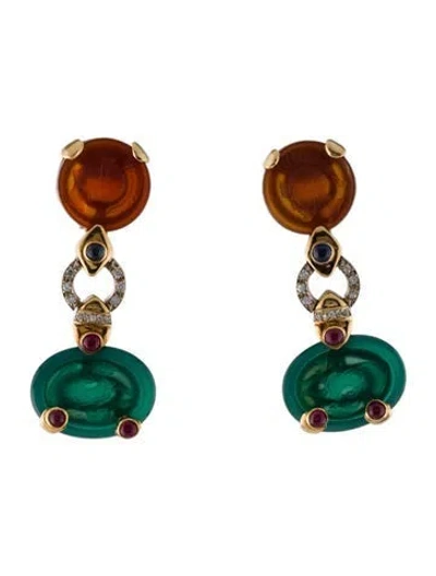 Pre-owned Earrings 18k Diamond & Multistone Drop