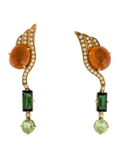 Pre-owned Earrings 18k Diamond & Multistone Winged Drop
