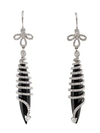 Pre-owned Earrings 18k Diamond & Onyx Drop  In Multi