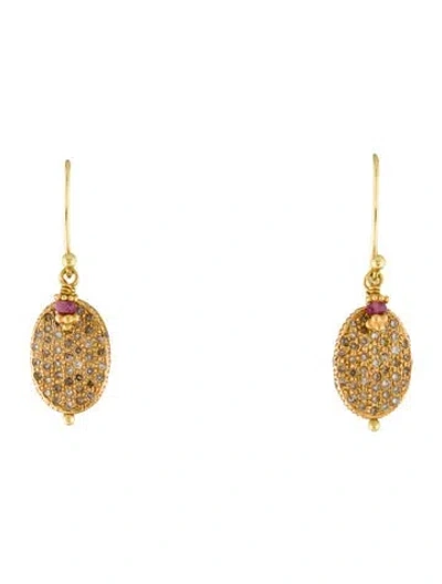 Pre-owned Earrings 18k Diamond & Ruby Drop  In Multi
