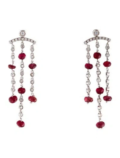 Pre-owned Earrings 18k Diamond & Spinel Chandelier  In Multi