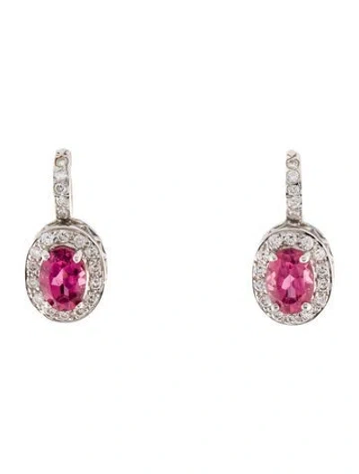 Pre-owned Earrings 18k Diamond & Tourmaline Drop  In Pink