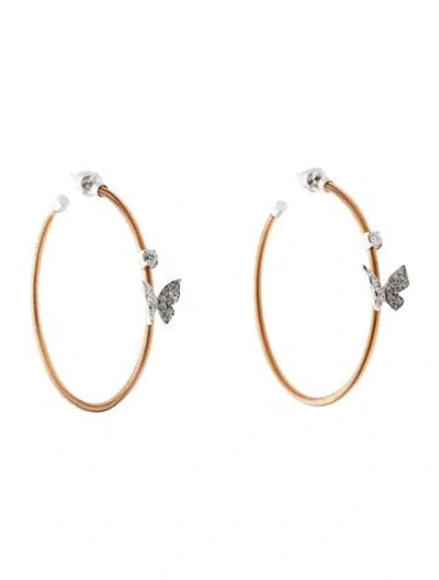 Pre-owned Earrings 18k Diamond Butterfly Hoop  In Multi