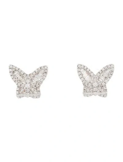 Pre-owned Earrings 18k Diamond Butterfly Stud  In Multi