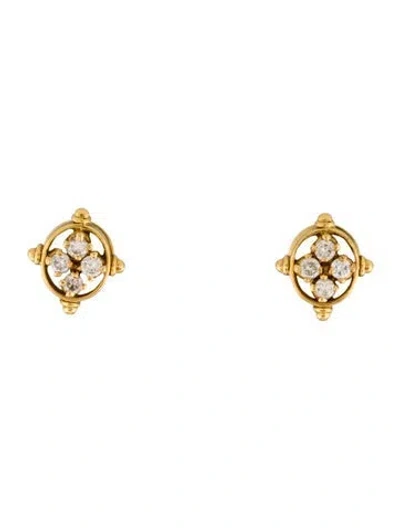 Pre-owned Earrings 18k Diamond Byzantine Stud  In Multi