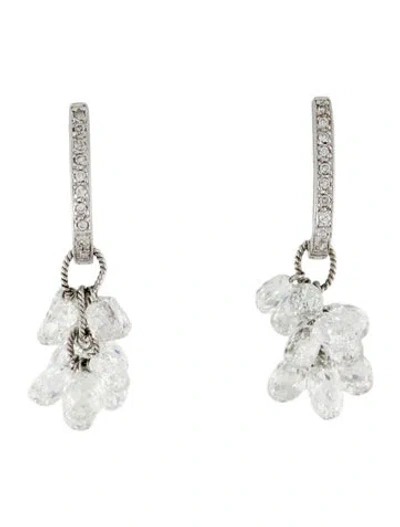 Pre-owned Earrings 18k Diamond Cluster Drop Bead  In Multi