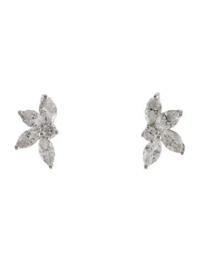Pre-owned Earrings 18k Diamond Cluster Stud  In Multi