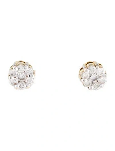 Pre-owned Earrings 18k Diamond Cluster Stud  In Multi