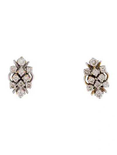 Pre-owned Earrings 18k Diamond Cluster Stud  In Multi