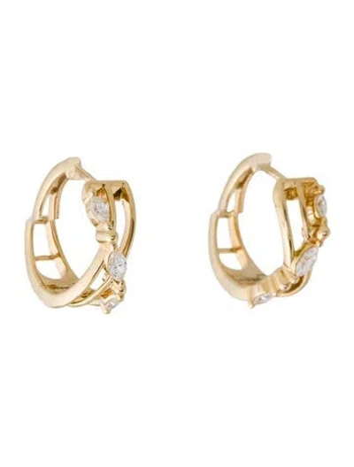 Pre-owned Earrings 18k Diamond Crossover Hoop  In Multi