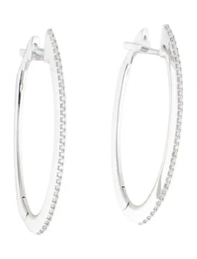 Pre-owned Earrings 18k Diamond Elongated Hoop  In Multi