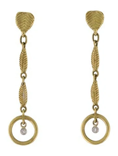 Pre-owned Earrings 18k Diamond Feather Drop  In Multi