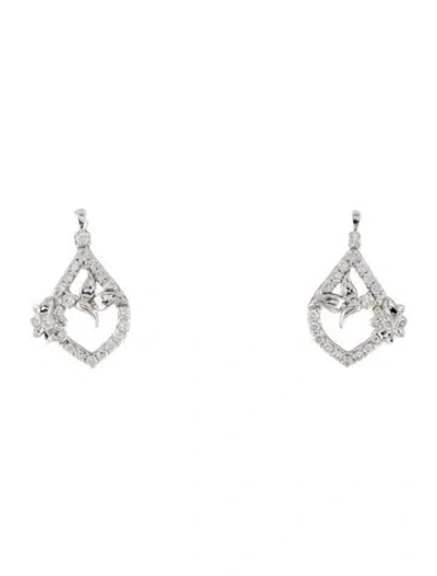 Pre-owned Earrings 18k Diamond Flower Drop  In Multi