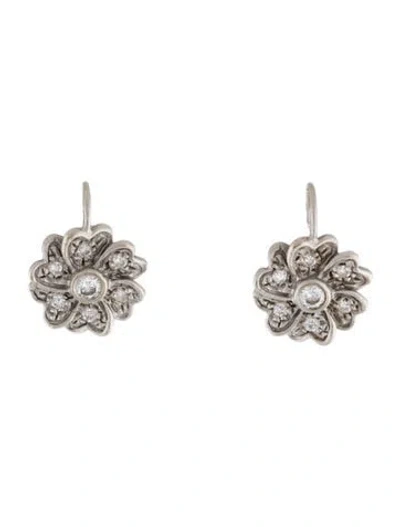 Pre-owned Earrings 18k Diamond Flower Drop  In Multi