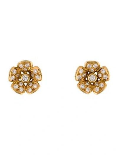 Pre-owned Earrings 18k Diamond Flower Stud  In Multi