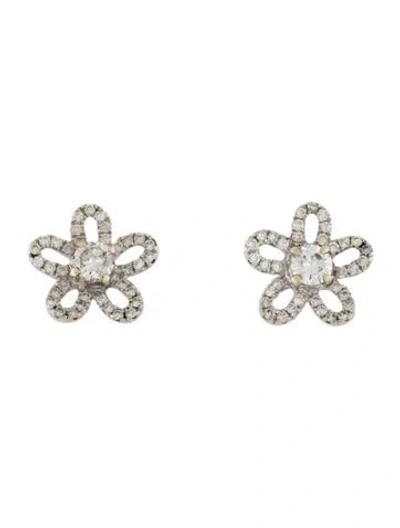 Pre-owned Earrings 18k Diamond Flower Stud  In Multi