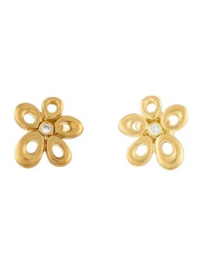 Pre-owned Earrings 18k Diamond Flower Stud  In Multi