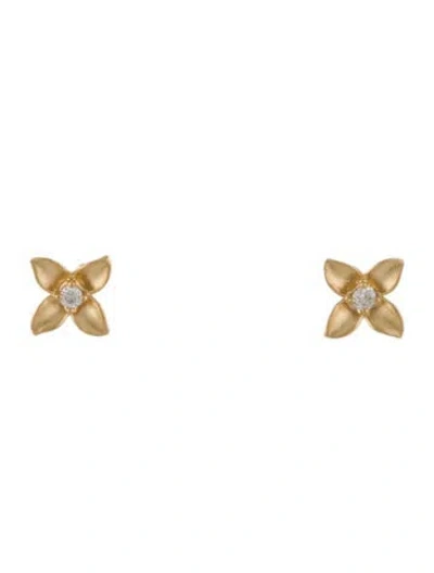 Pre-owned Earrings 18k Diamond Flower Studs In Multi
