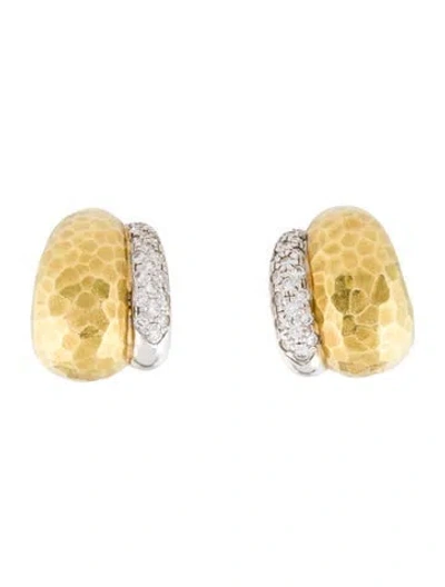 Pre-owned Earrings 18k Diamond Hammered Earclips In Multi