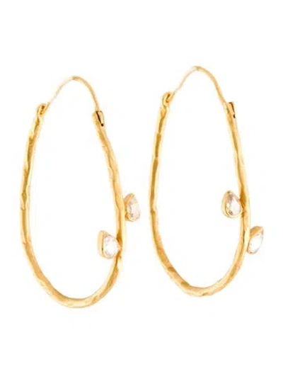 Pre-owned Earrings 18k Diamond Hammered Hoop  In Multi