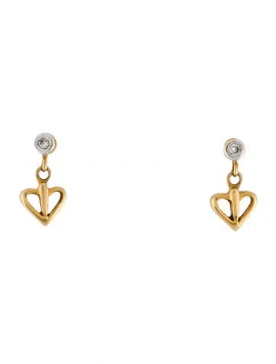 Pre-owned Earrings 18k Diamond Heart Drop  In Multi