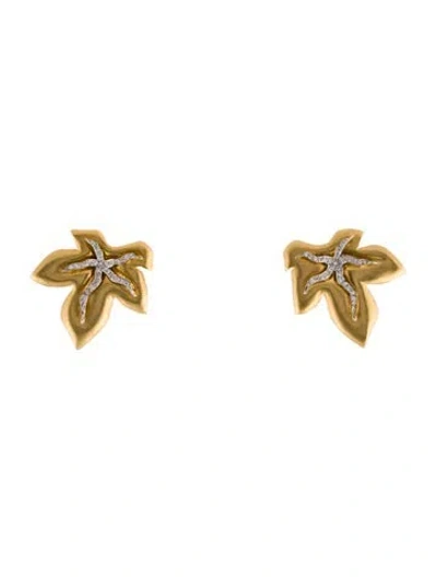 Pre-owned Earrings 18k Diamond Leaf Clip-on  In Multi