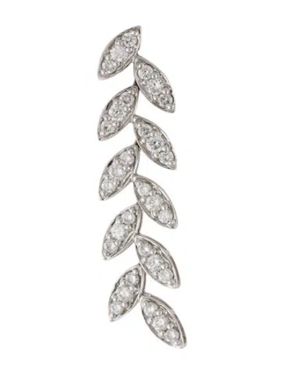 Pre-owned Earrings 18k Diamond Leaf Motif Single Drop Earring In Multi