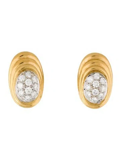 Pre-owned Earrings 18k Diamond Oval Clip-on  In Multi