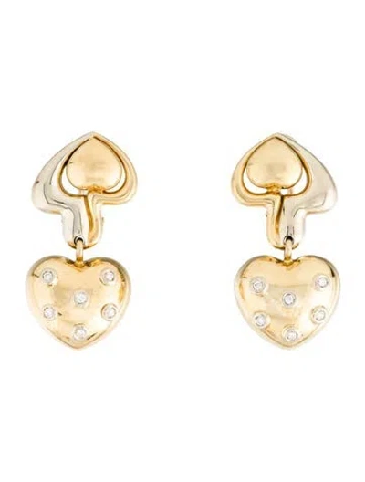 Pre-owned Earrings 18k Diamond Puffed Heart Drop  In Multi