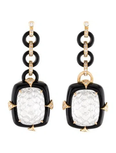 Pre-owned Earrings 18k Diamond, Quartz, & Onyx Drop  In Black