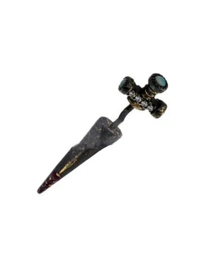 Pre-owned Earrings 18k Diamond, Ruby, & Opal Long Sword Single Earring In Multi