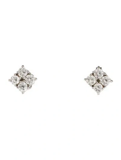 Pre-owned Earrings 18k Diamond Square Stud  In Multi